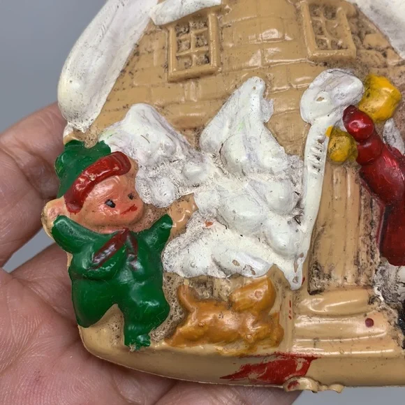 Vintage cottage Santa & elf Christmas tree ornament decoration - Picture 10 of 16